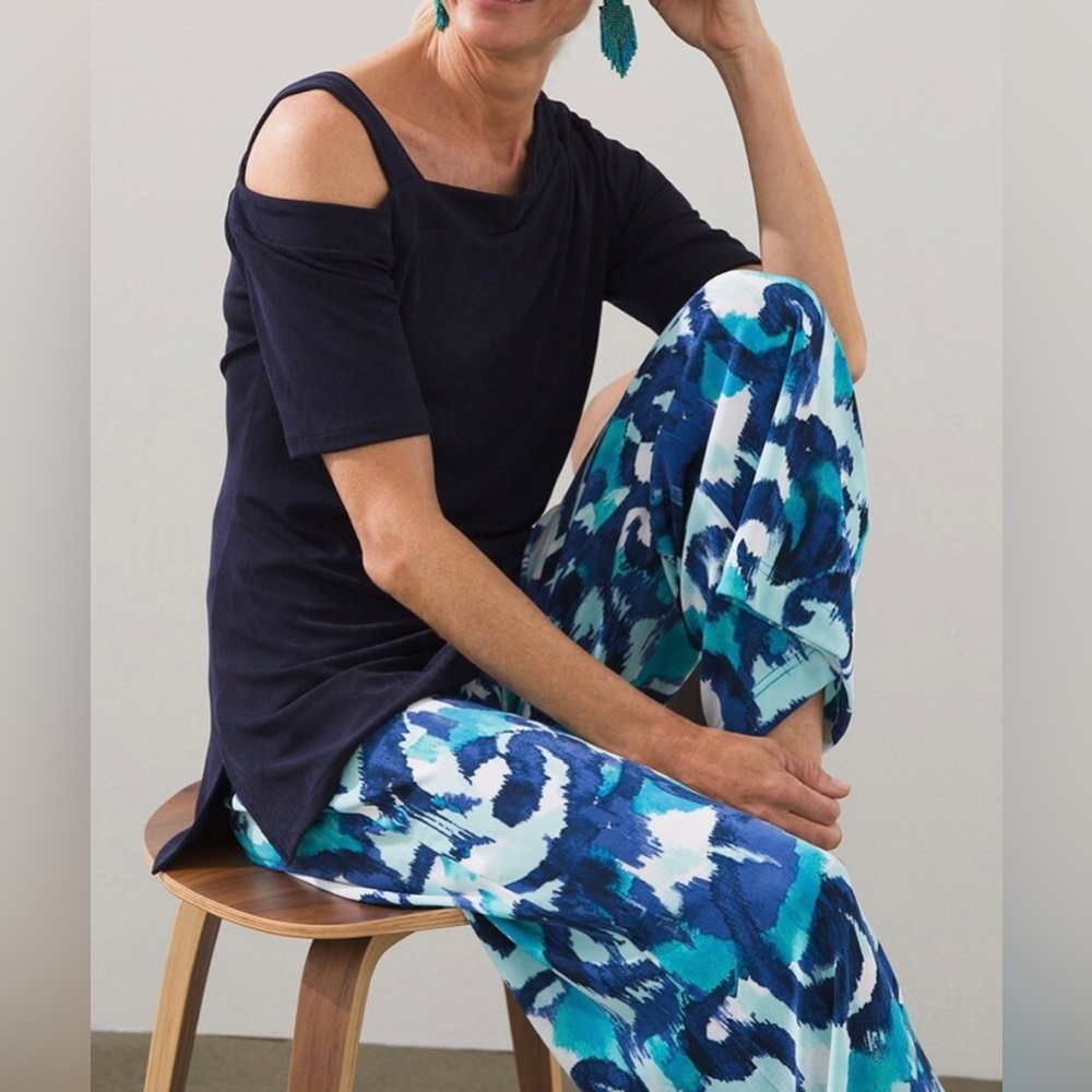 NWT Chico's Travelers Elbow Sleeve Off Shoulder Tunic Top Dark Blue Sz 3 (16/18) - Picture 12 of 15